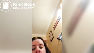 Pig cleans shitty dildo