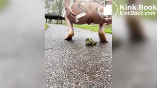 Girl shits in park on path