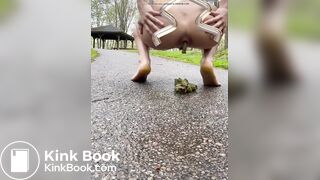 Girl shits in park on path