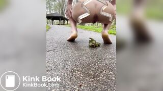 Girl shits in park on path