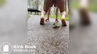 Girl shits in park on path