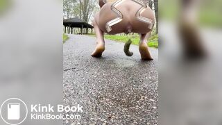 Girl shits in park on path