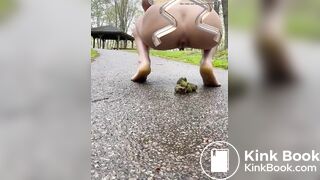 Girl shits in park on path