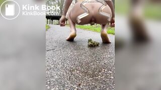 Girl shits in park on path