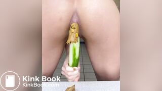 Girl masturbation with cucumber and shit