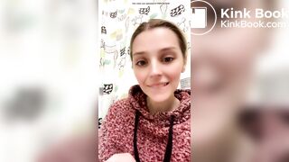 Blond girl's first time taking a big bite