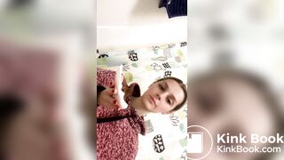 Blond girl's first time taking a big bite