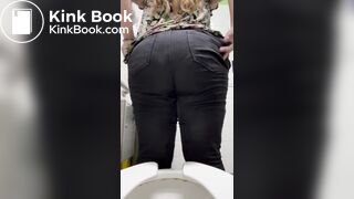 Big girl shitting on public toilet