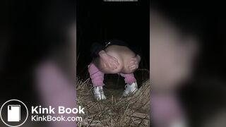 Young blonde poops outdoors at night