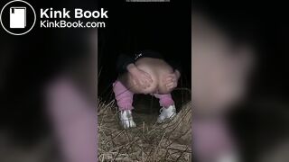 Young blonde poops outdoors at night