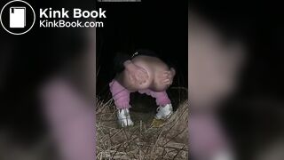 Young blonde poops outdoors at night