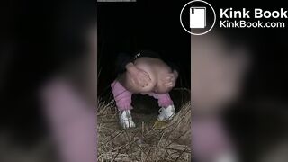 Young blonde poops outdoors at night