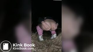 Young blonde poops outdoors at night