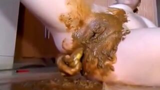 Messy scat girl smearing, masturbating