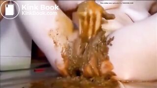 Messy scat girl smearing, masturbating