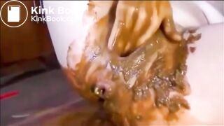 Messy scat girl smearing, masturbating