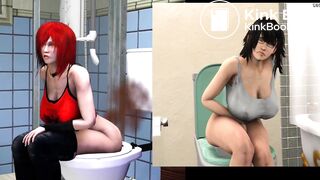 2 girls pooping and farting on toilet animation edit