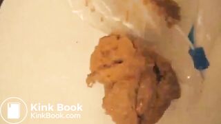 creamy poop in a white plastic bag