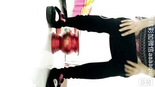 Chinese Girl sit on the old chamberpot for shitting