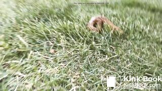 Girl poops in garden