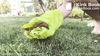 Girl poops in garden