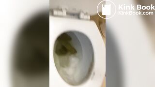 Little thoty dropping a nice one in the toilet