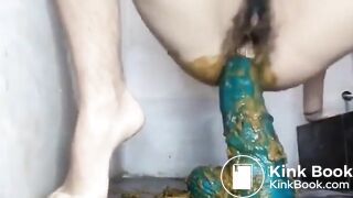 Shitty dildo fuck and prolapse