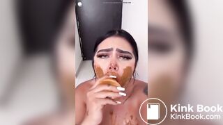 Dirty girl sucks dirty dildo