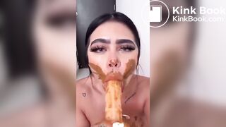 Dirty girl sucks dirty dildo