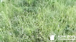 Lovely granny poops in a field..