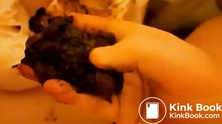 Grabbing her hot shit