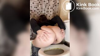 Female poop on toilet