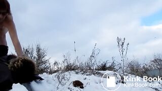 Naked Woman Poops in Winter