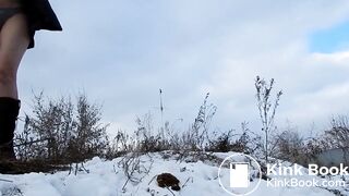 Naked Woman Poops in Winter