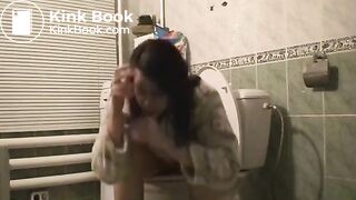 Stinky lady on the toilet..