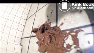 Girl shit on the floor in a public toilet