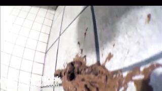 Girl shit on the floor in a public toilet