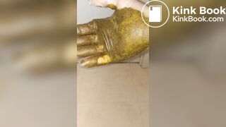 japanese girl put hand in pooped plastic glove 1