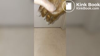 japanese girl put hand in pooped plastic glove 1