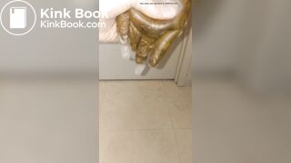 japanese girl put hand in pooped plastic glove 1