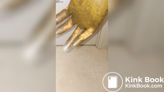 japanese girl put hand in pooped plastic glove 1