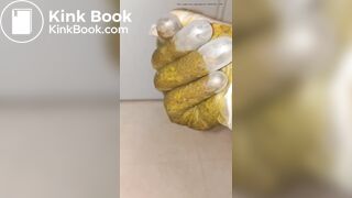 japanese girl put hand in pooped plastic glove 1