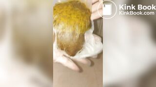 japanese girl put hand in pooped plastic glove 1