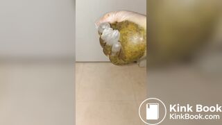 japanese girl put hand in pooped plastic glove 1