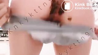 Woman poops in her gray panties