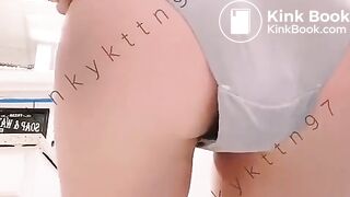 Woman poops in her gray panties