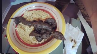 Scat lady swallows poo..