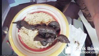 Scat lady swallows poo..