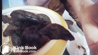 Scat lady swallows poo..