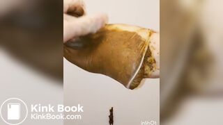 japanese girl put hand in pooped plastic glove 2